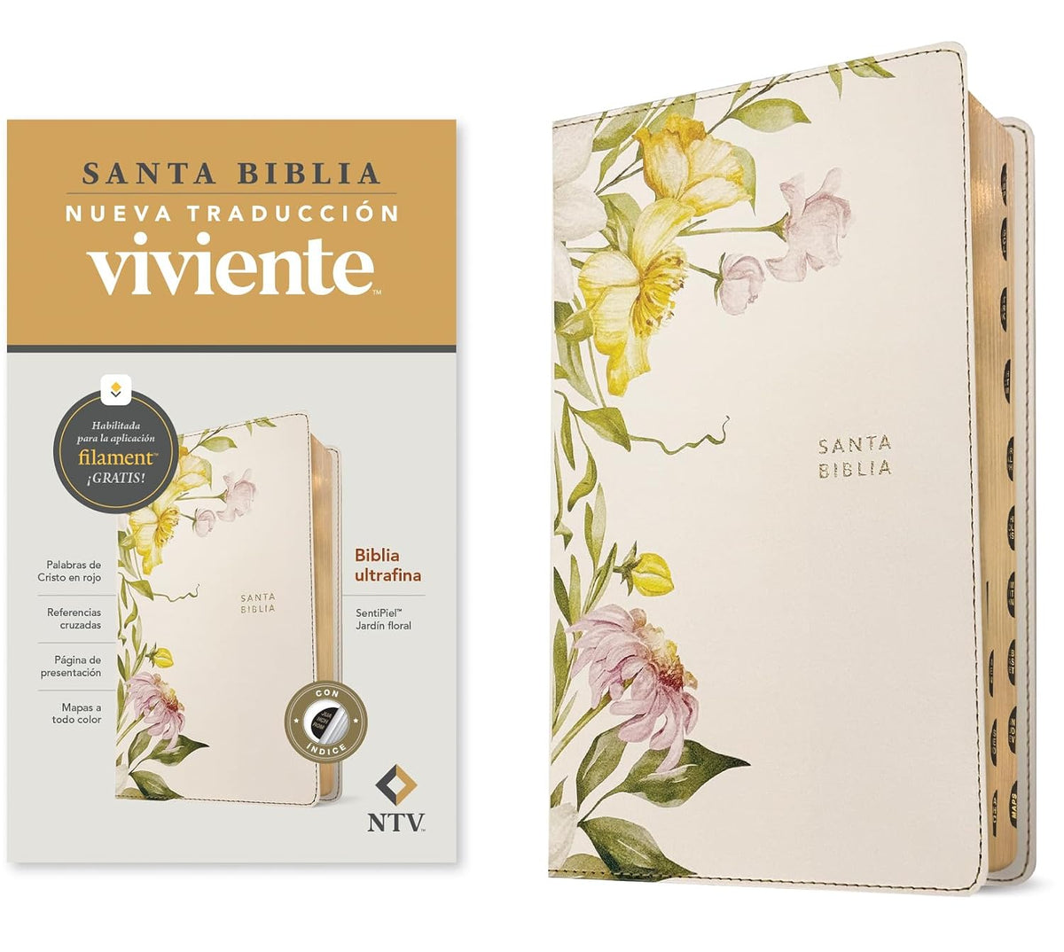 Biblia ultrafina NTV, con Filament (SentiPiel, Jardín floral, Índice, Letra Roja) (Spanish Edition)