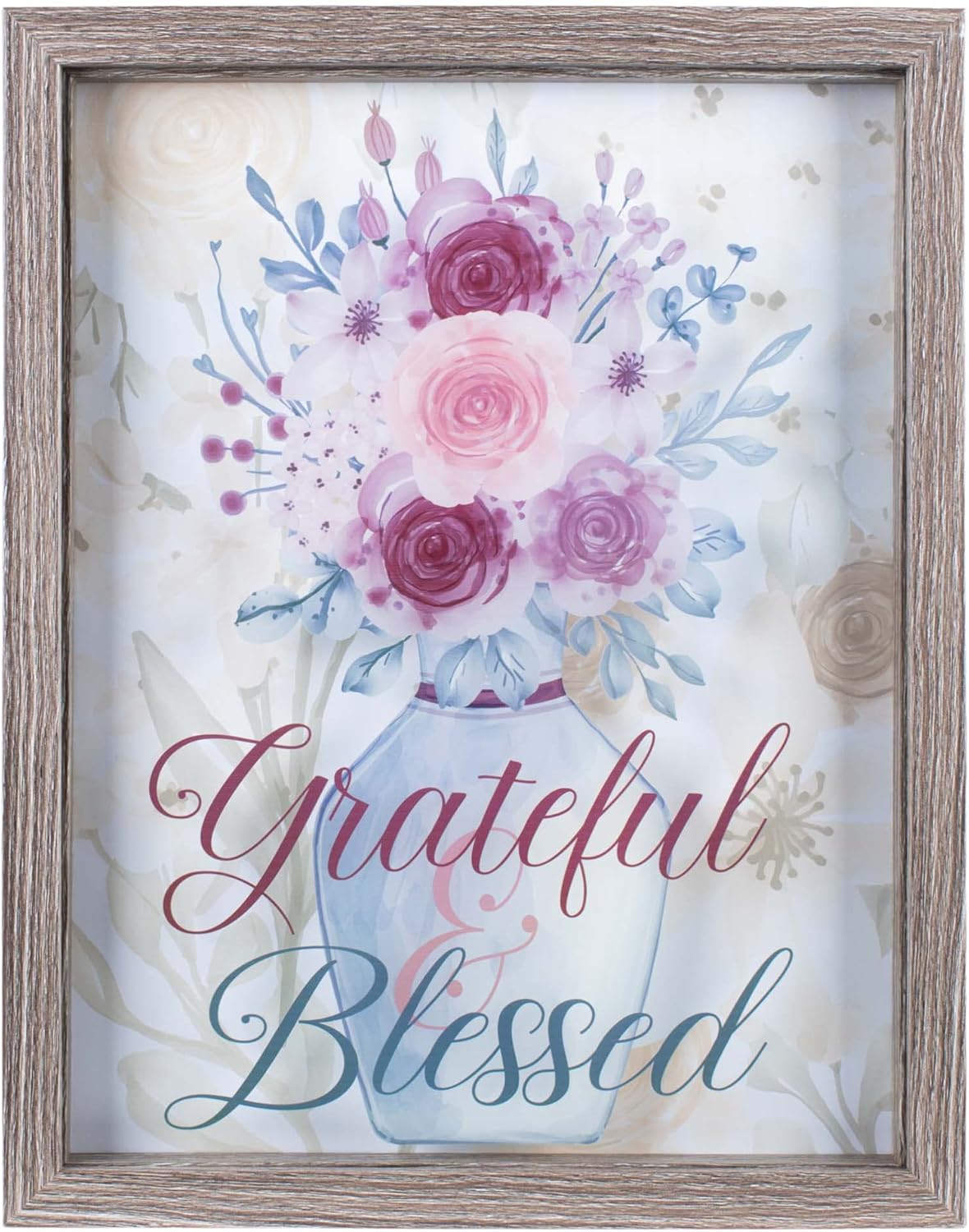 Grateful and Blessed Pink Floral 12 x 15 Inch MDF Decorative Wall Plaque