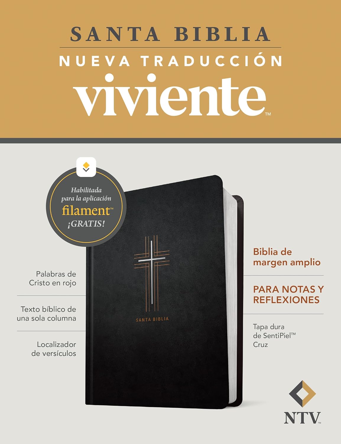 Biblia de margen amplio NTV con Filament (Tapa dura de SentiPiel, Cruz, Letra Roja) (Spanish Edition)