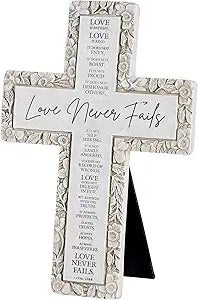 Love Never Fails Tabletop Cross Figurine