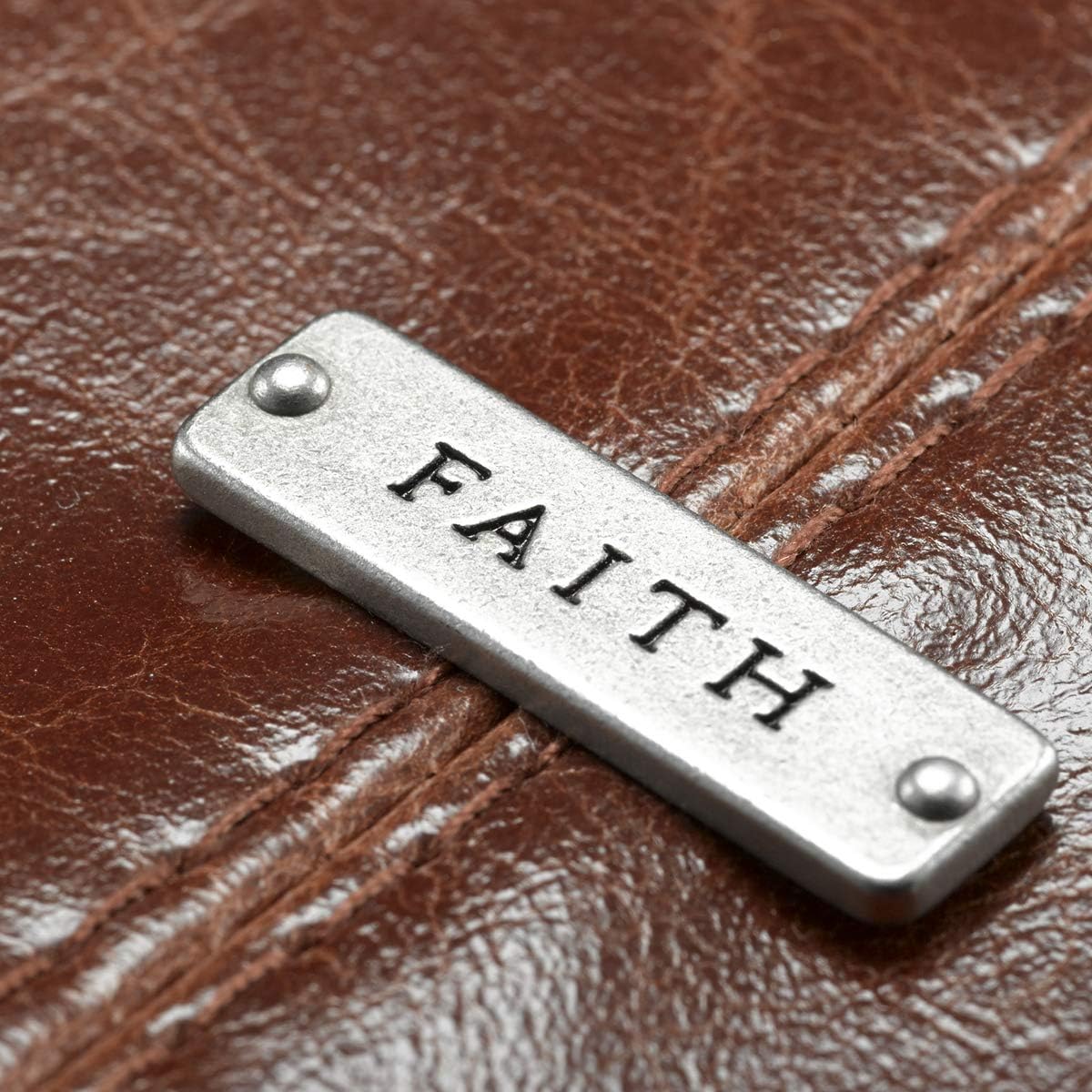 Faith Honey-brown Faux Leather Bible Cover with Badge, Large