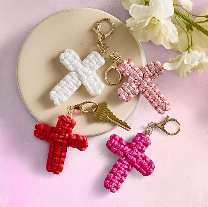 We Give Braided Cross Keychain