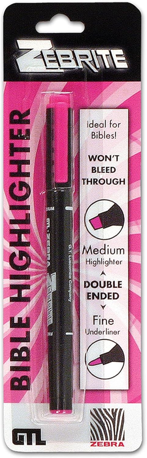 Zebrite Double Ended Bible Highlighter Set | No Bleed Pigmented Ink | No Fading or Smearing | Double Ended for Highlighting & Underlining |Pink Ink