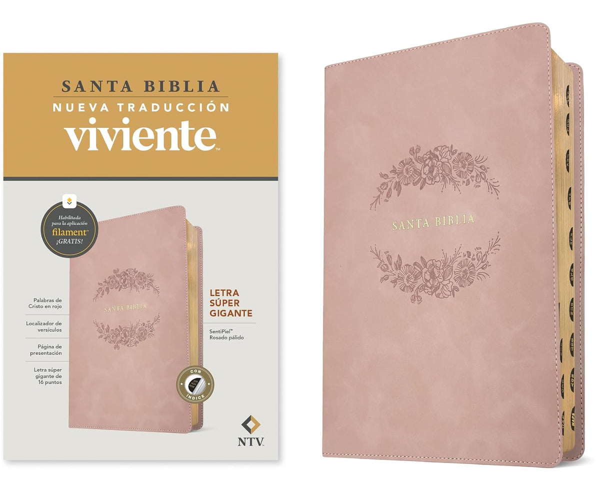 Biblia letra súper gigante NTV, con Filament (SentiPiel, Rosado pálido, Índice, Letra Roja) (Spanish Edition)