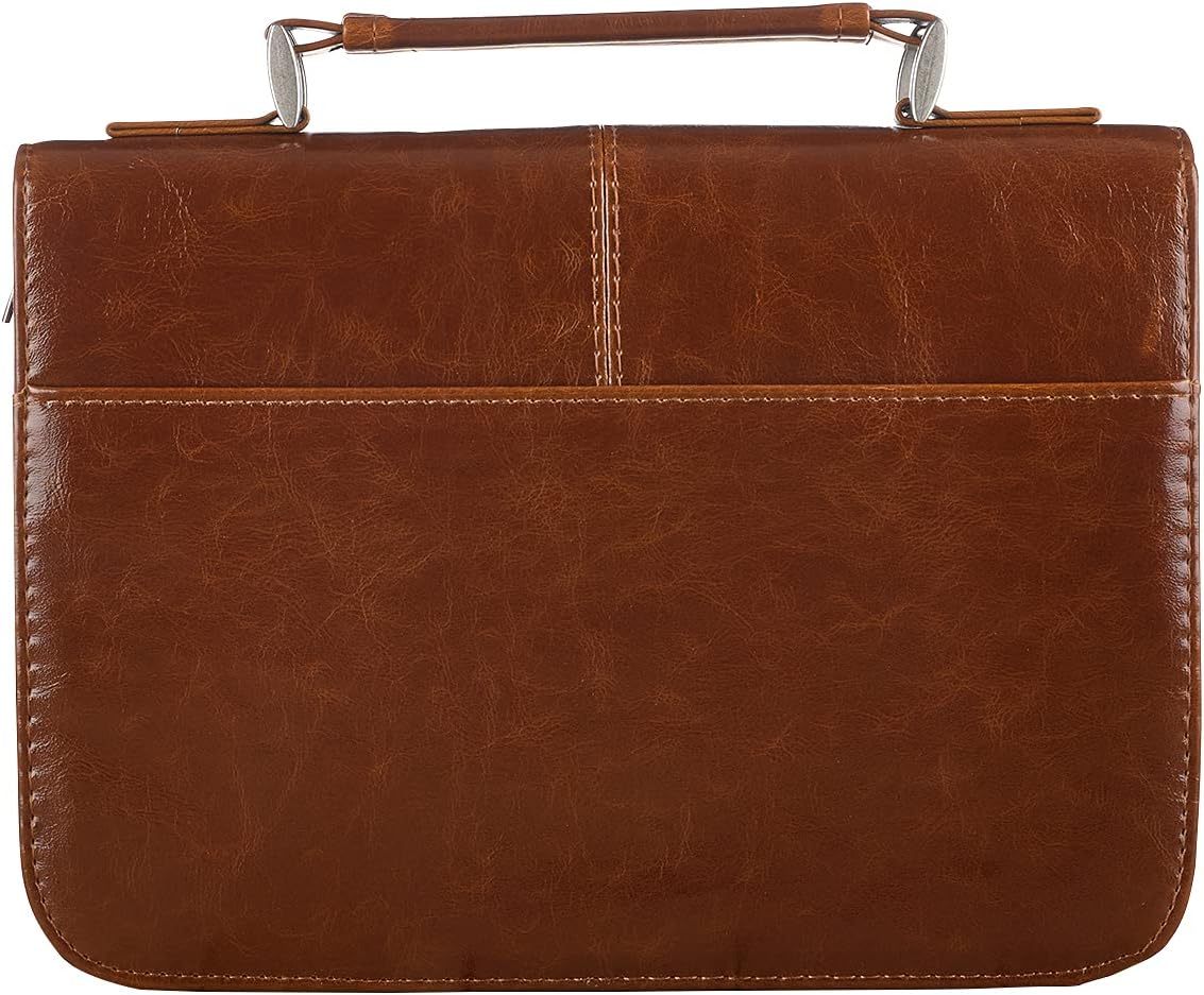 Faith Honey-brown Faux Leather Bible Cover with Badge, Large