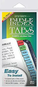 Rainbow XL Print Verse Finder Bible Tabs | Easy to Install, Self-Aligning, Just Press & Stick | Horizontal Text | Complete Set of Old & New Testaments Tabs | Large Print