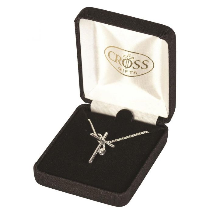 Music Note Cross Silver Plate Necklace, 18" Chain