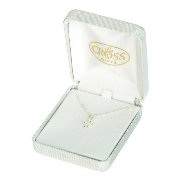 Mini Puff Cross Necklace, 13″ Chain