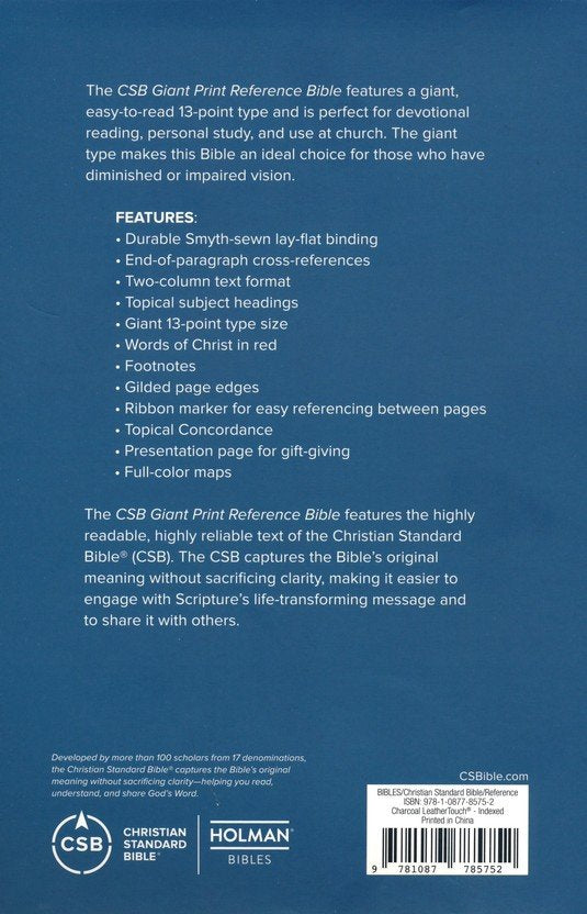 CSB Giant Print Reference Bible-Charcoal Leathertouch Indexed