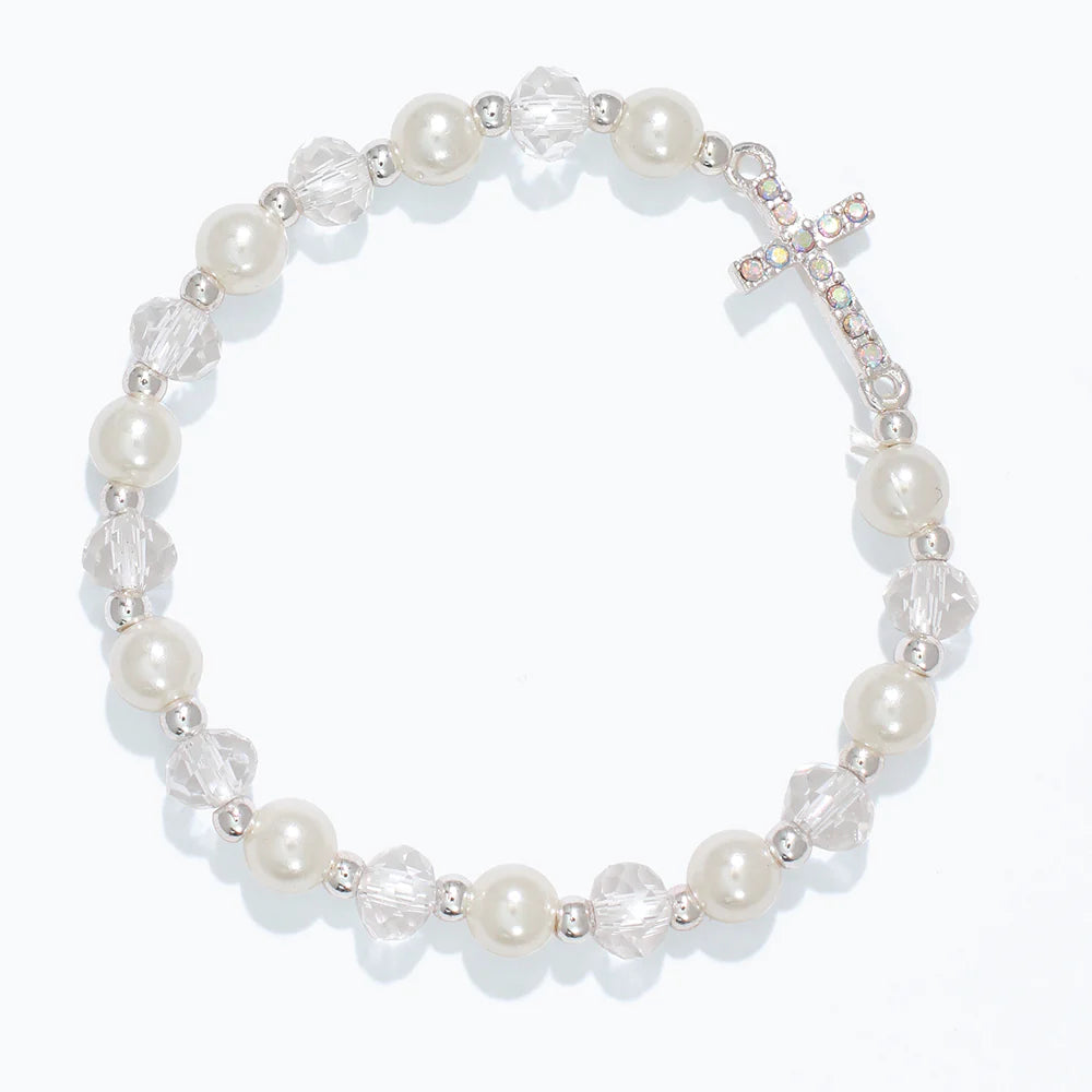 Bracelet-Little Love Crystal Cross (Pearl)