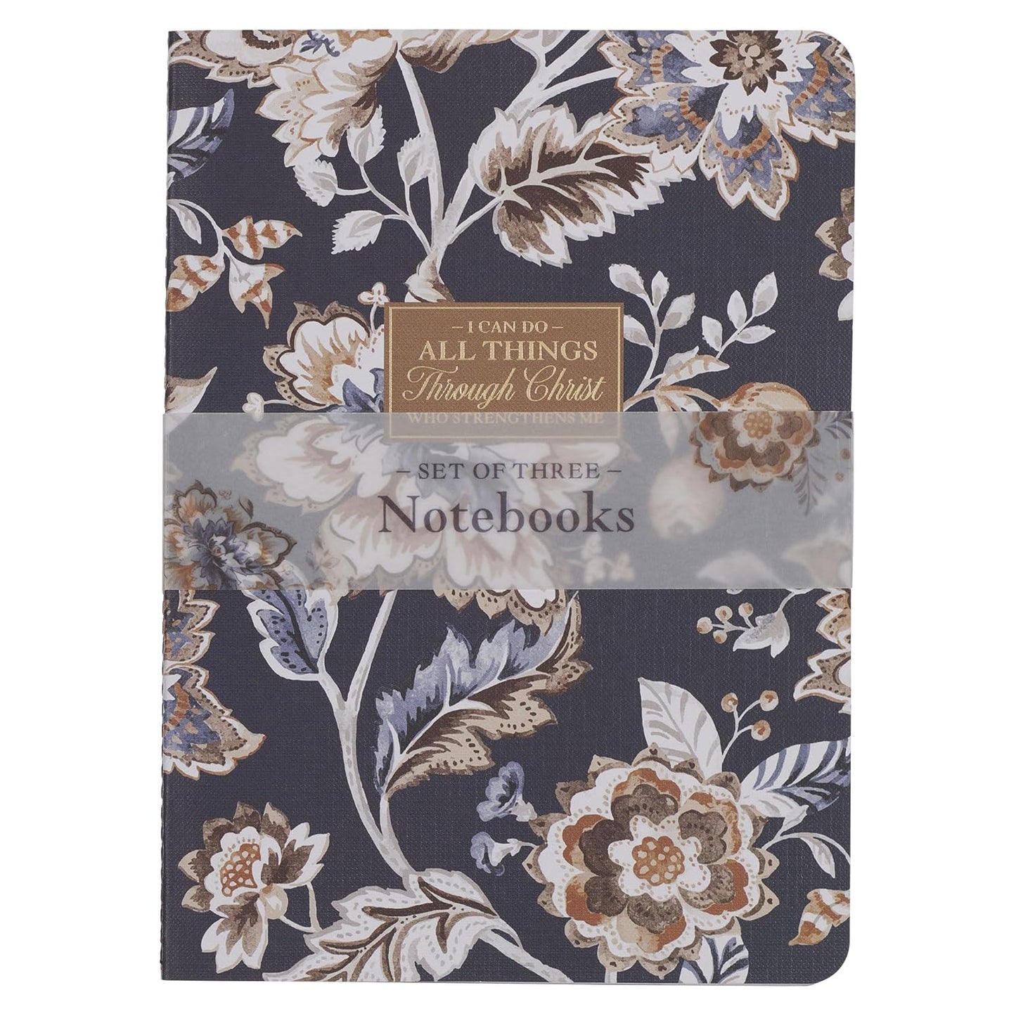 I Can Do All Things Honey-brown and Navy Large Notebook Set - Philippians 4:13