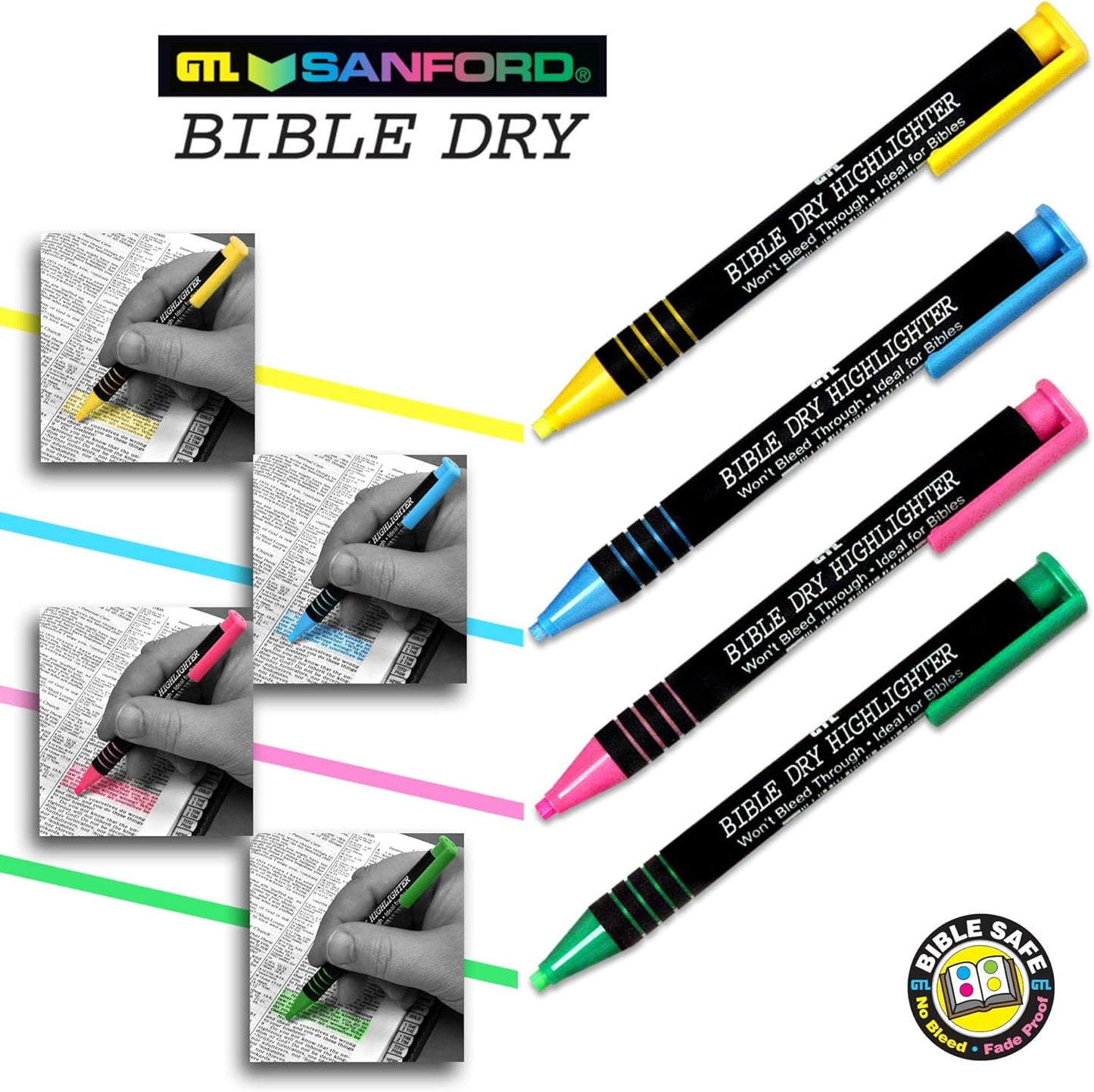 Bible Dry Highlighting Kit | No Bleed Eco-Friendly Refillable Dry Highlighters | No Sharpening | No Smearing or Fading | Yellow, Blue, Pink, Green (Set of 4)
