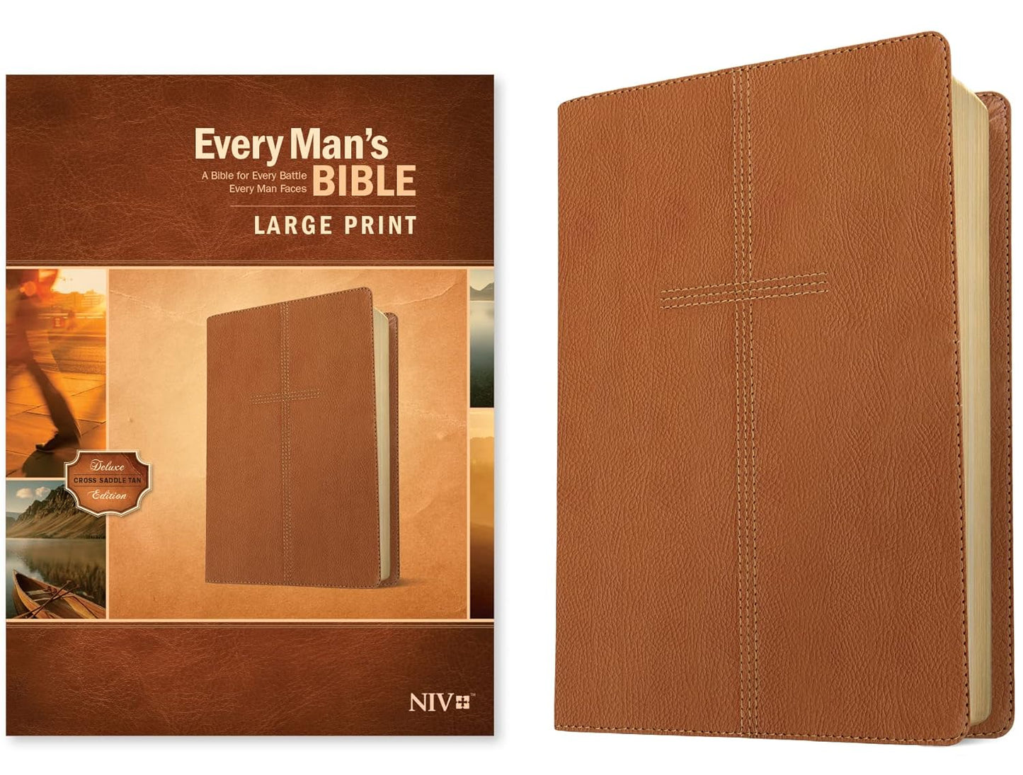 Every Man's Bible NIV, Large Print (LeatherLike, Cross Saddle Tan) Imitation Leather – Large Print