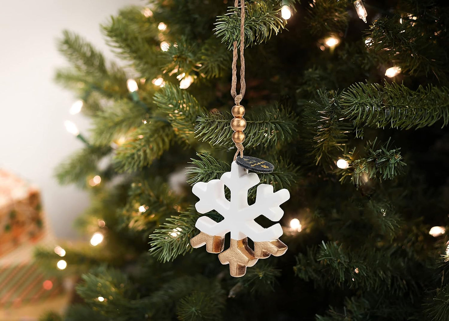 Snowflake Gold Tone and White 2.5 Inch Fragrance Oil Diffuser Hanging Christmas Ornament 2 PC Set