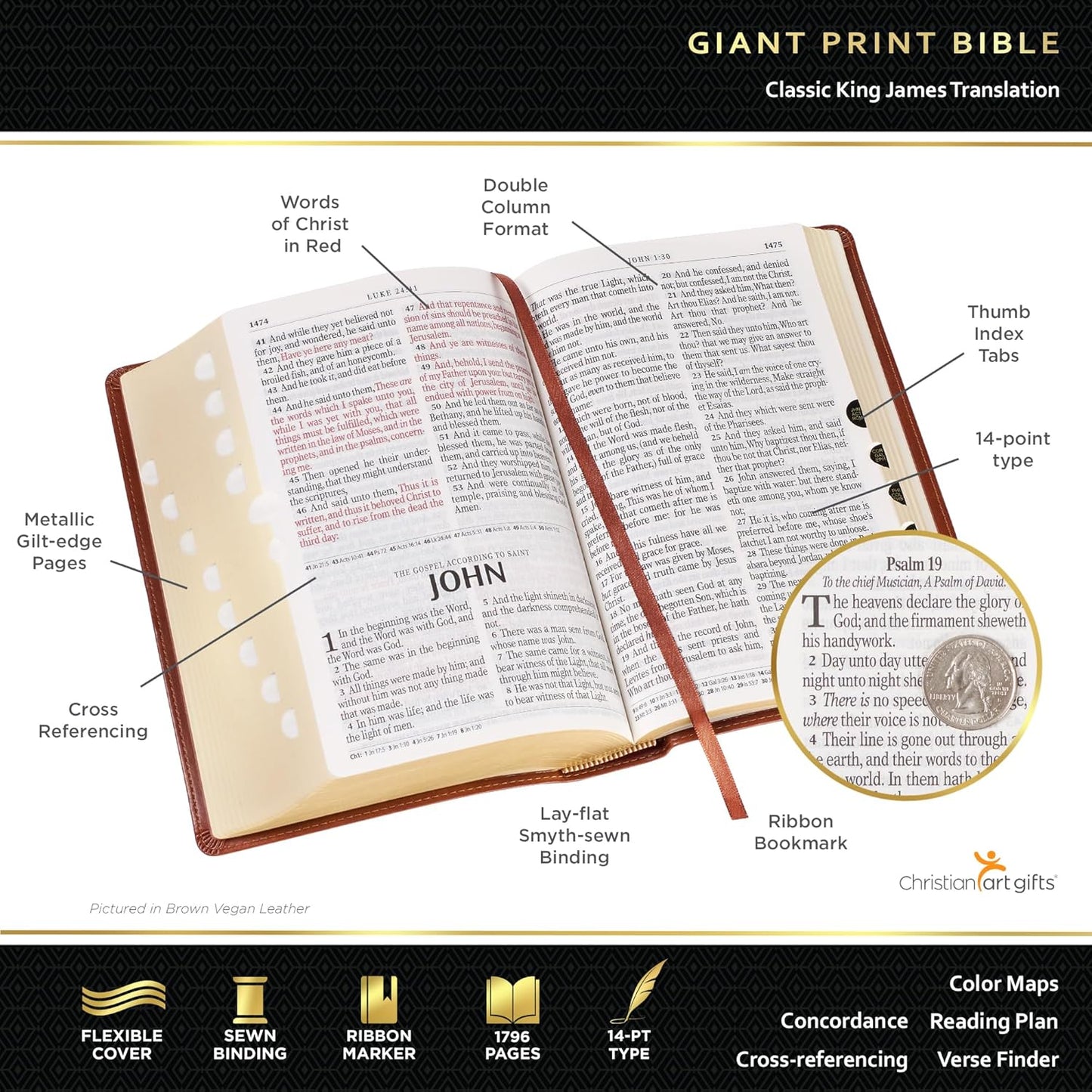 Sunrise Pink Faux Leather Giant Print Standard-size King James Version Bible with Thumb Index