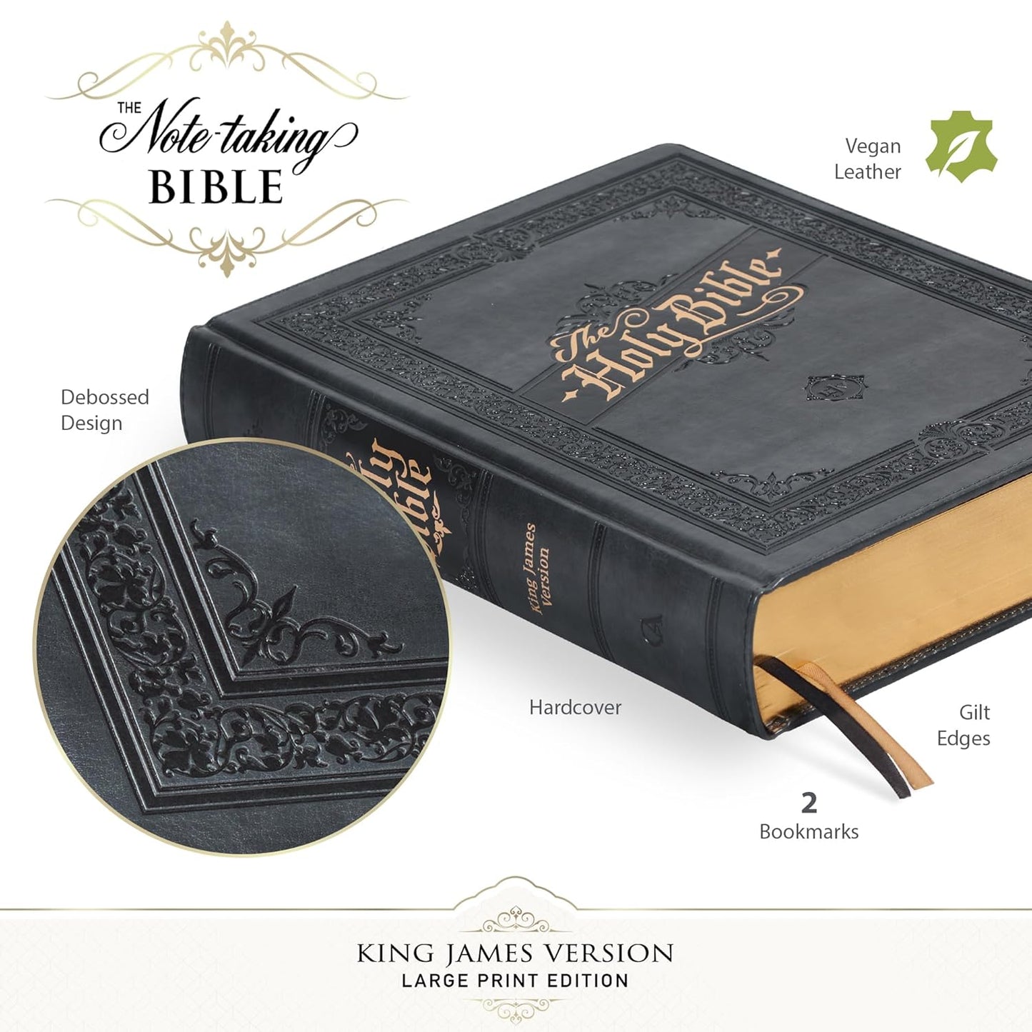 KJV Holy Bible, Large Print Note-taking Bible, Faux Leather Hardcover, Gray