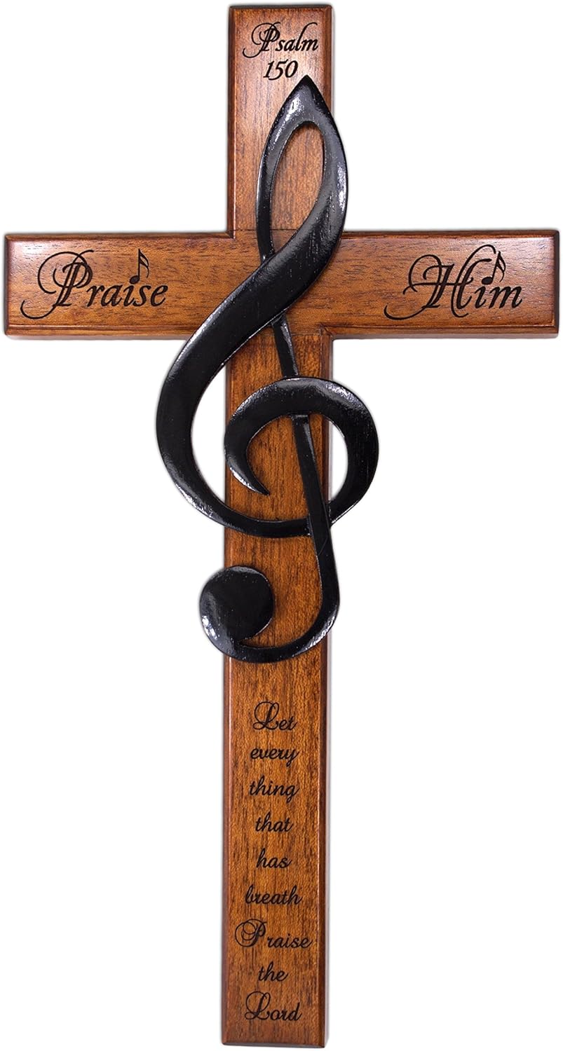 Praise Him 12" Carved Wooden Solid Mahogany Wall Cross