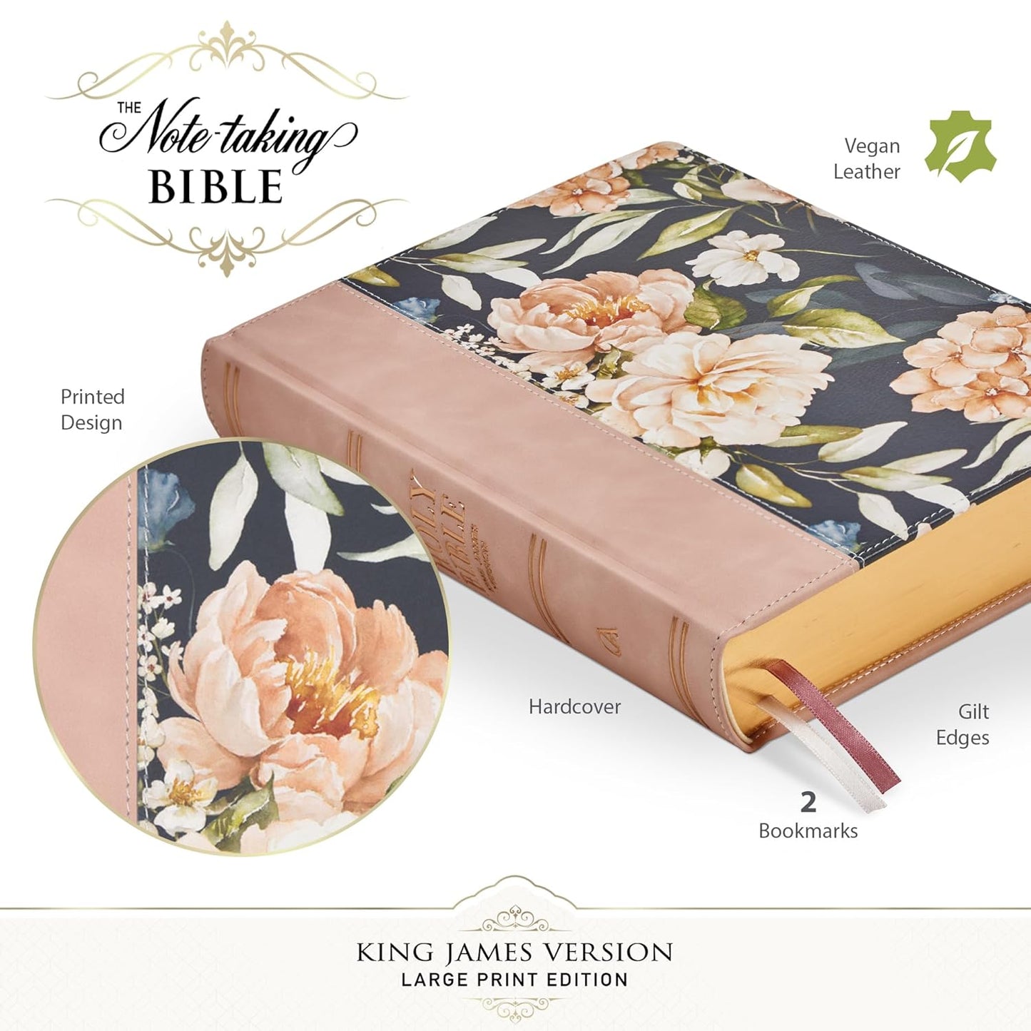 Dusty Peach Faux Leather Hardcover Large Print King James Version Note-taking Bible