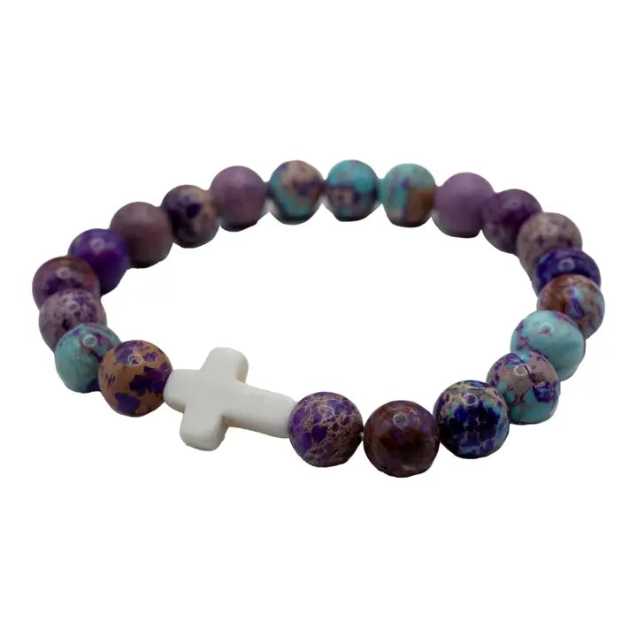 Women's Semi-Precious Stone Cross Stretch Bracelet