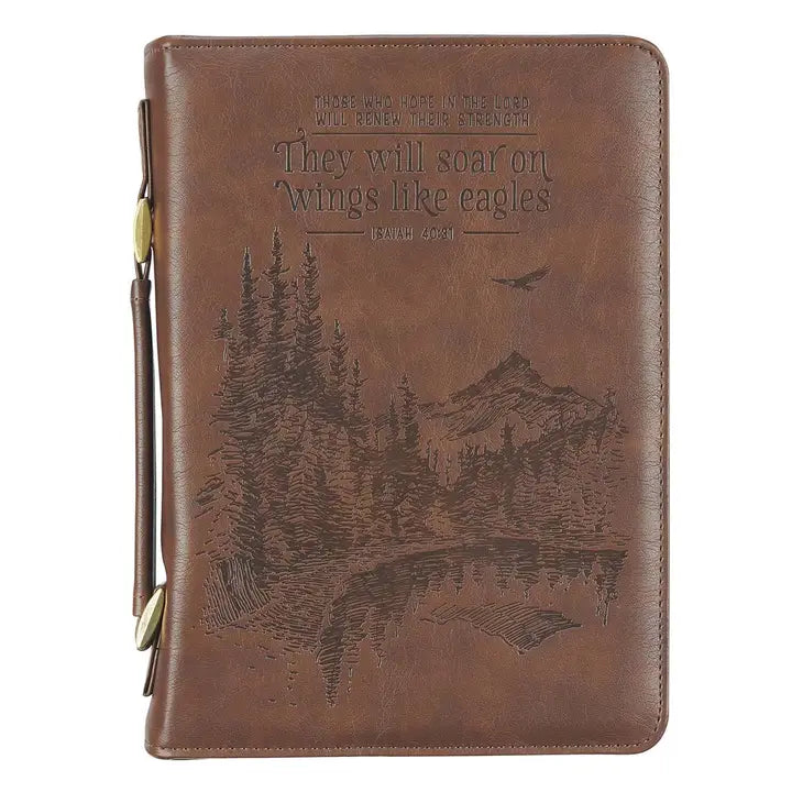 Bible Cover Classic Brown Wings Like Eagles Isa. 40:31, XL