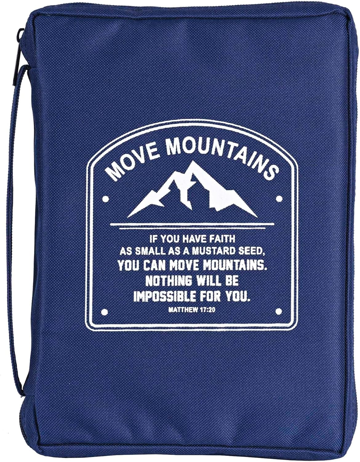 Move Mountains - Matthew 17:20 Navy Blue Polyester Bible Case Cover