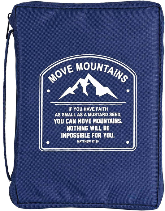 Move Mountains - Matthew 17:20 Navy Blue Polyester Bible Case Cover