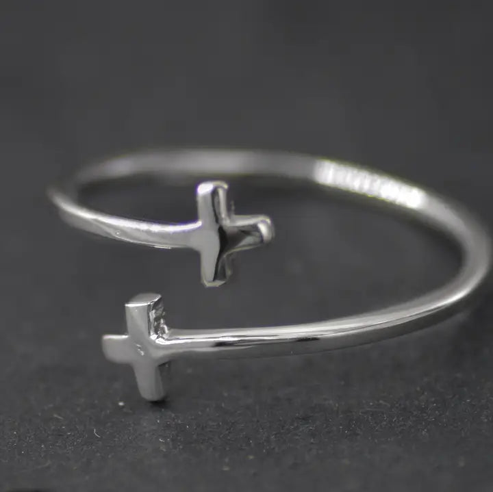 Women's Open Cross Ring – Minimalist Adjustable Faith Ring