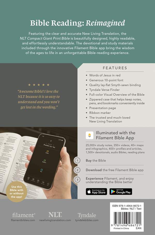 NLT Compact Giant Print Zipper Bible (LeatherLike, Diamond Lavender)