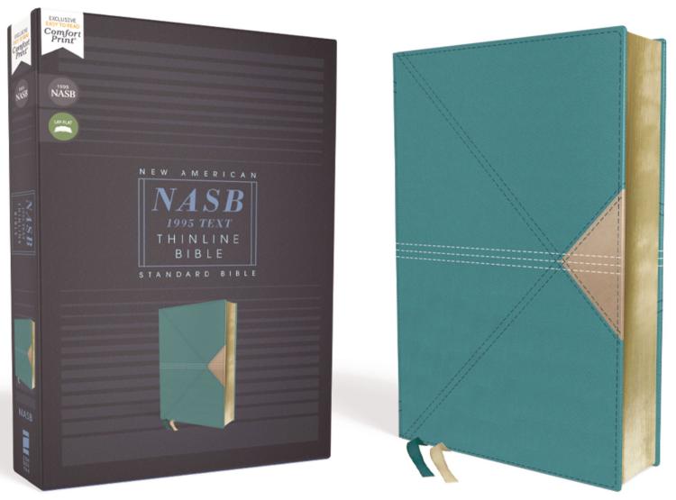 NASB Comfort Print Thinline Bible, Red Letter Edition--soft leather-look, teal