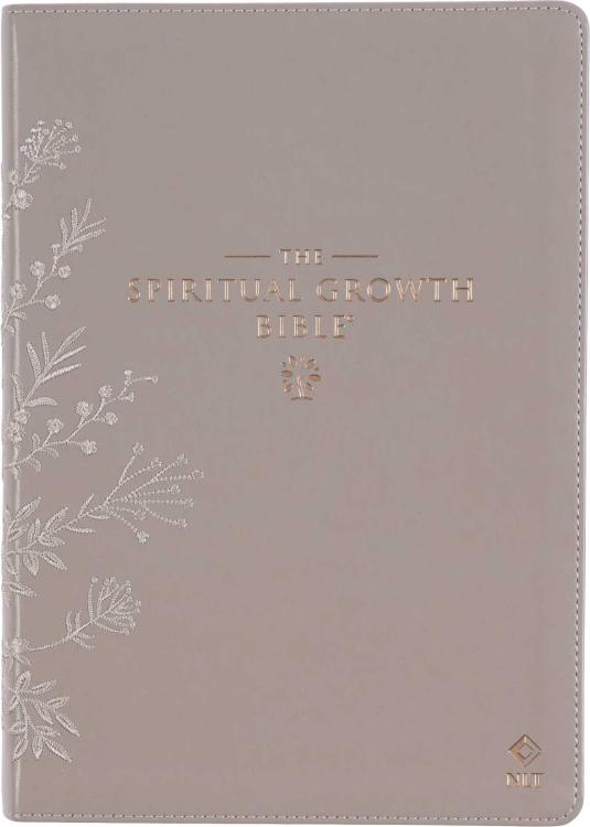NLT, The Spiritual Growth Bible Faux Leather, Taupe Floral Embroidered
