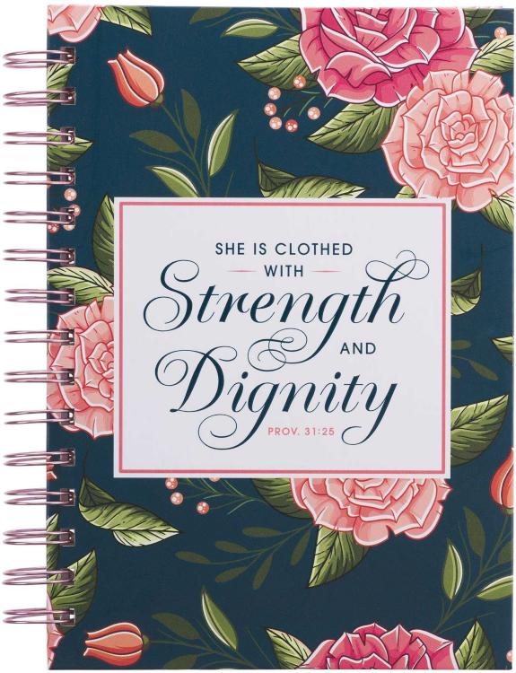 Strength and Dignity Pink Rose Large Wirebound Journal - Proverbs 31:25