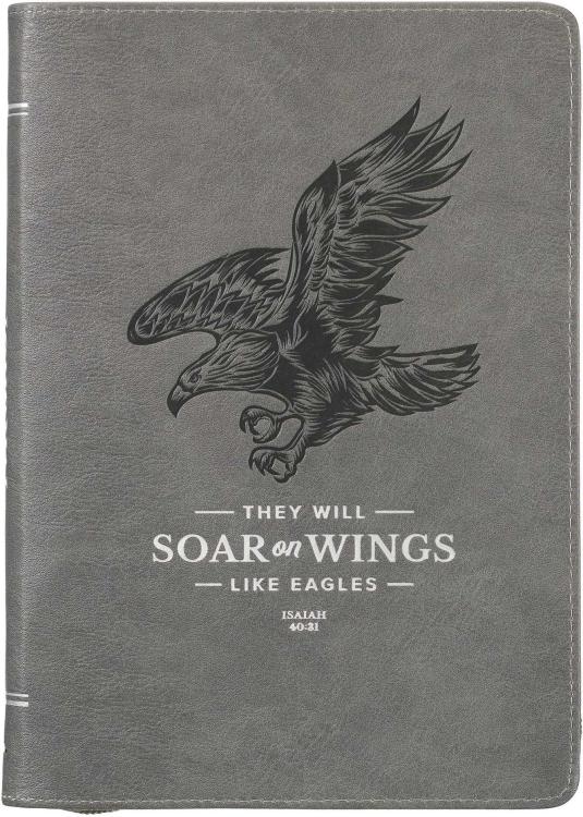 Wings Like Eagles Steel Gray Faux Leather Journal with Zipper Closure - Isaiah 40:31