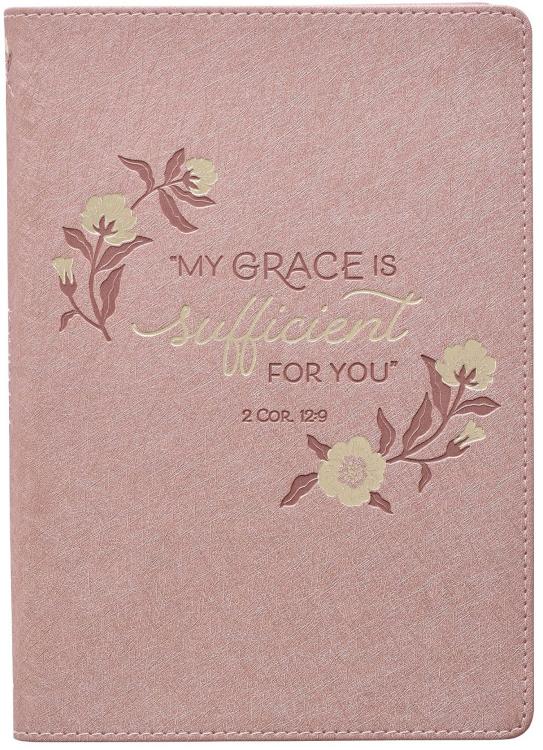 Sufficient Grace Pearlescent Dusty Rose Faux Leather Classic Journal - 2 Corinthians 12:9
