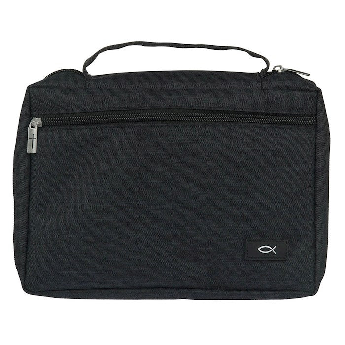 Poly Canvas Value With Ichthus Bible Cover, Jet Black-Medium