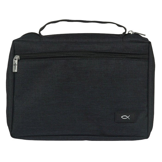 Poly Canvas Value With Ichthus Bible Cover, Jet Black-Medium