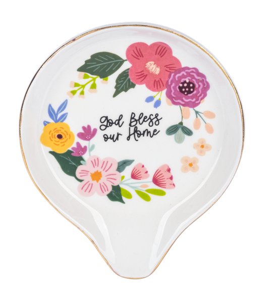God Bless Our Home Floral Spoon Rest