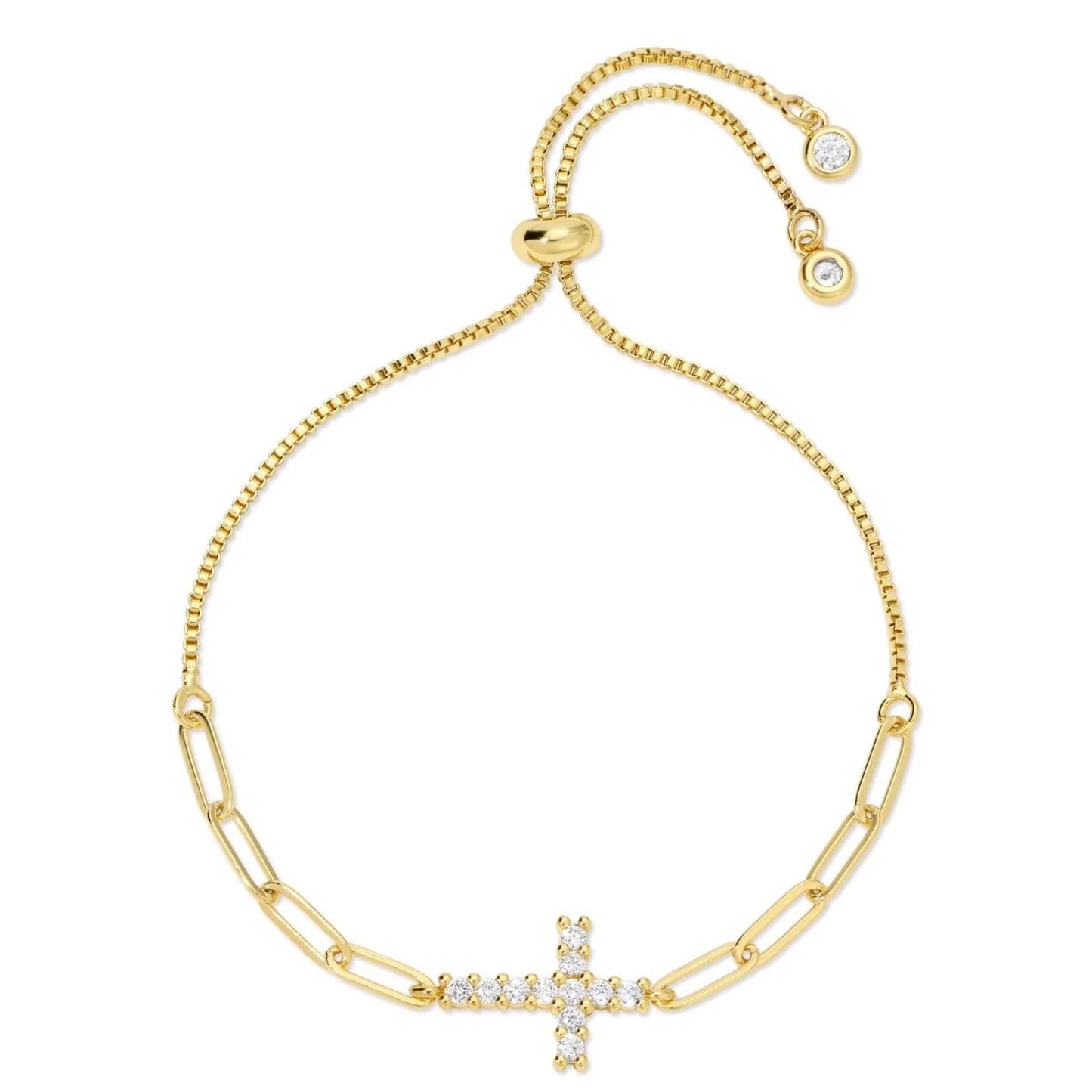 Bracelet - Cubic zirconia cross pulley bracelet, Gold