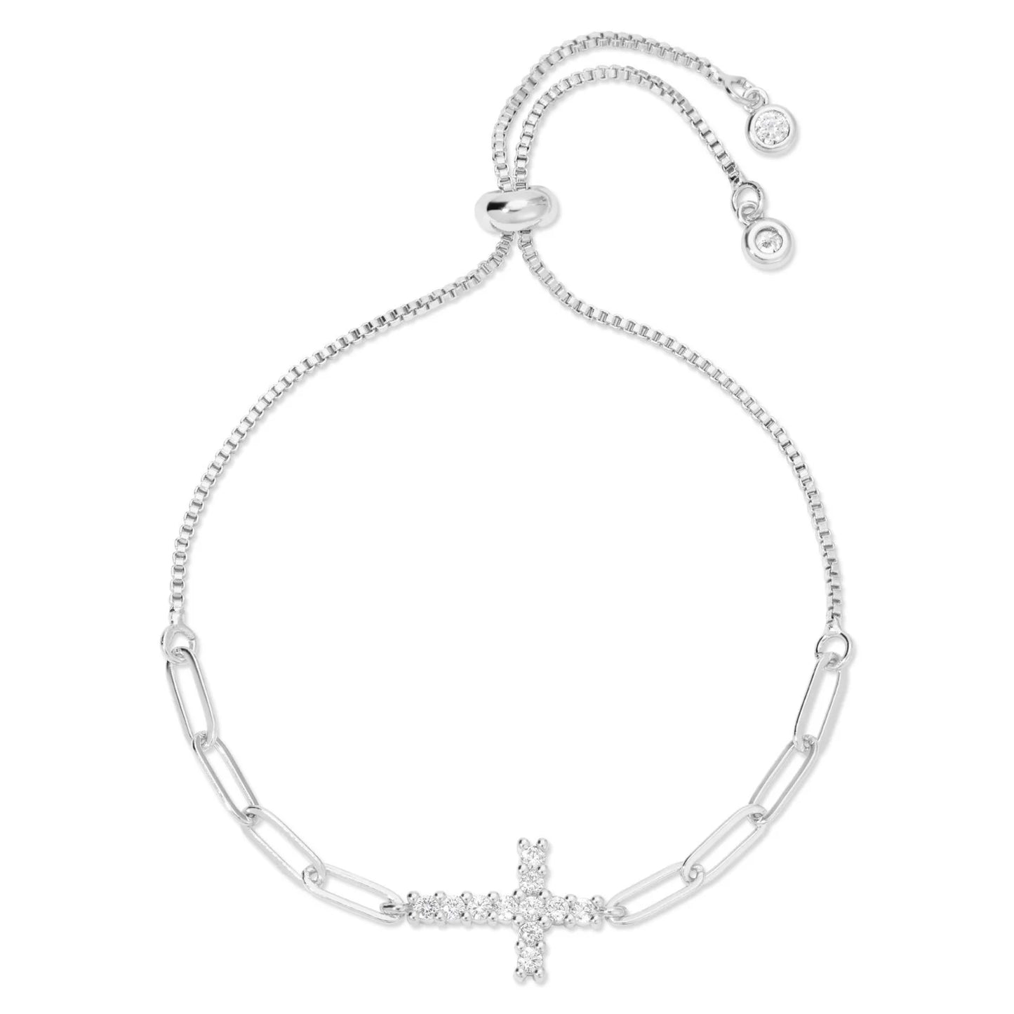 Bracelet - Cubic zirconia cross pulley bracelet, Silver