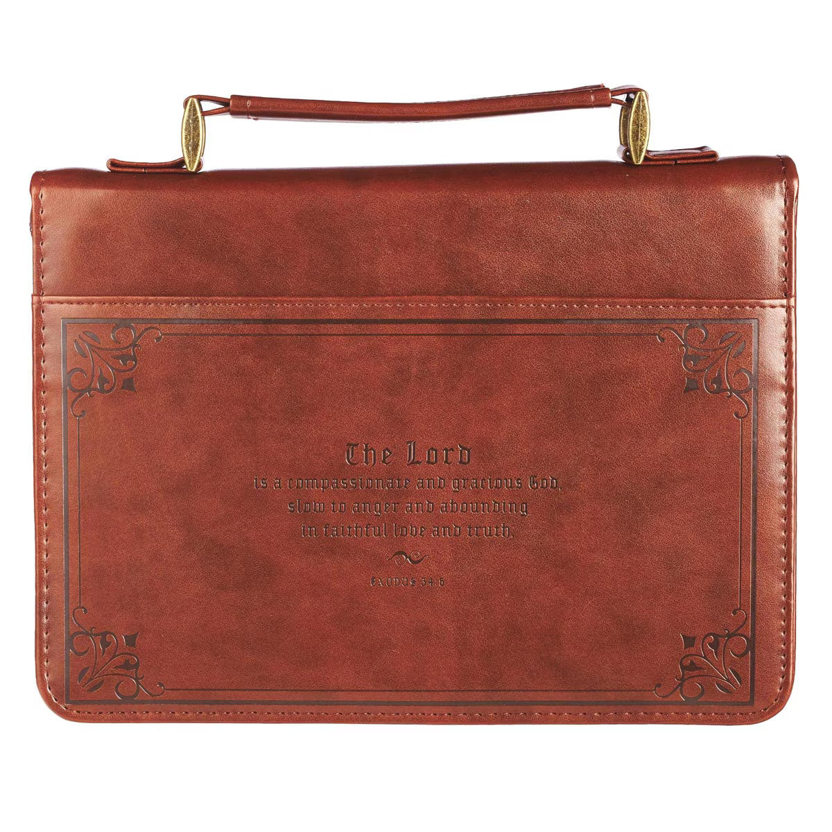 Names of God Brown Faux Leather Classic Bible Cover - Exodus 34:6, Medium
