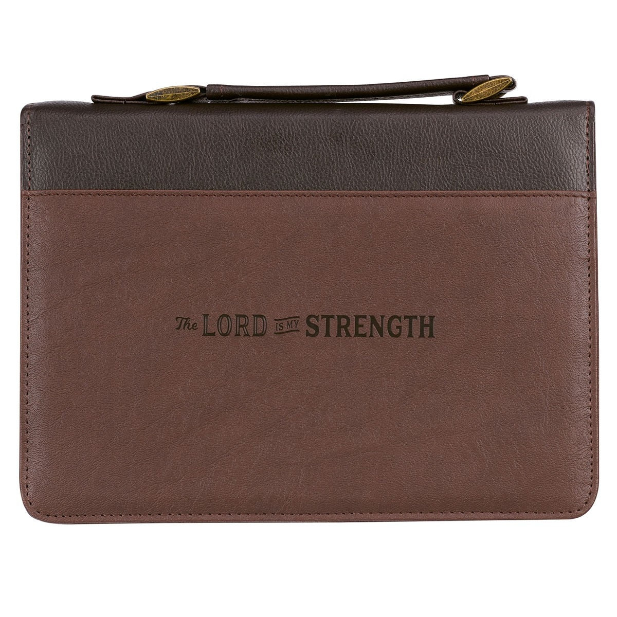Strength and Defense Walnut-Brown Faux Leather Classic Bible Cover- Exodus 15:2 Large