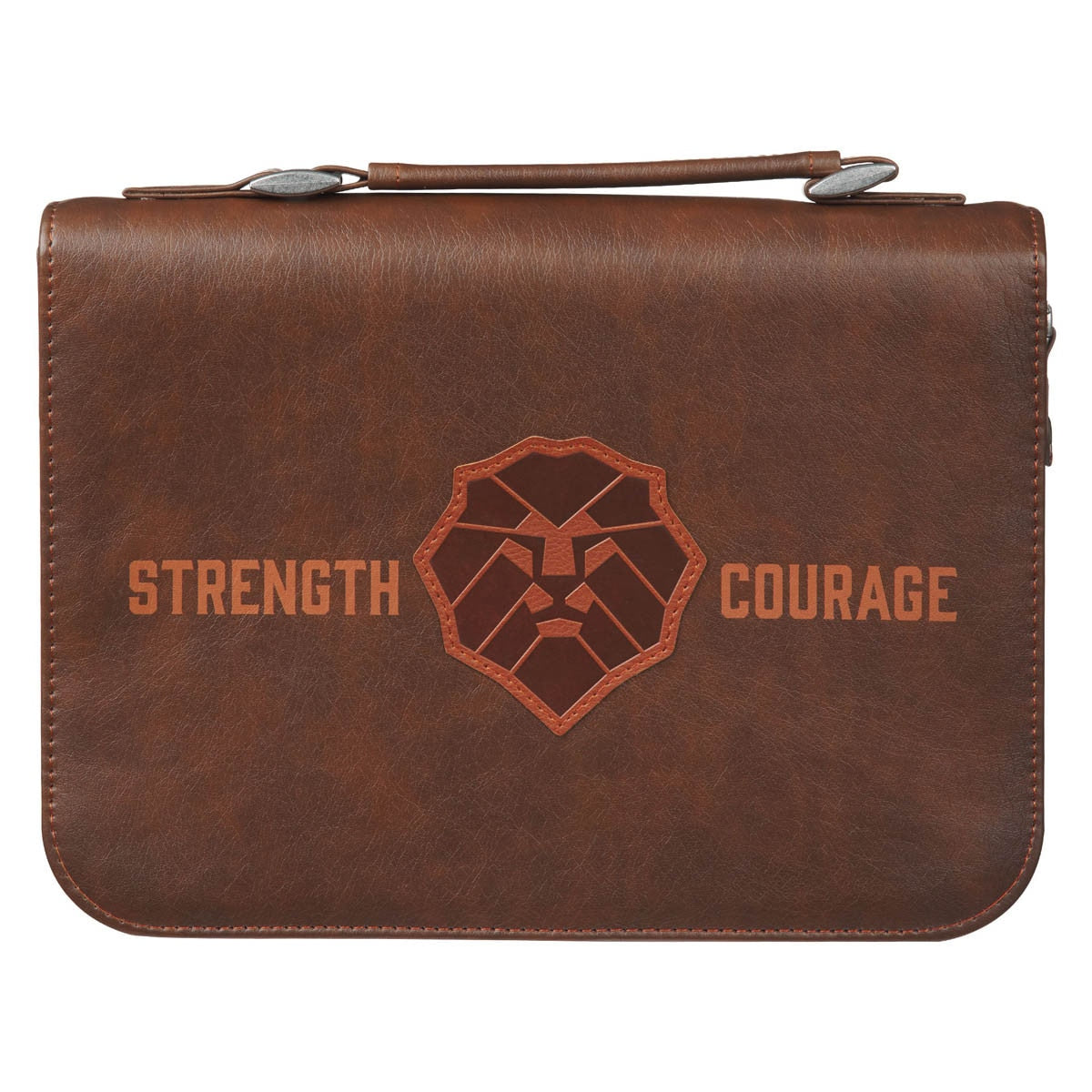 Strength and Courage Honey-brown Faux Leather Classic Bible Cover - Joshua 1:9, Large