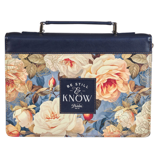 Bible Cover Fashion Navy Be Still Ps. 46:10 Large
