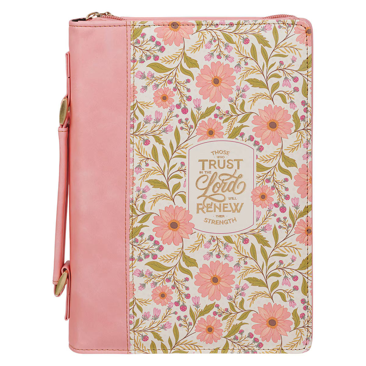 Those Who Trust Coral Pink Floral Faux Leather Classic Bible Cover - Isaiah 40:31, Medium