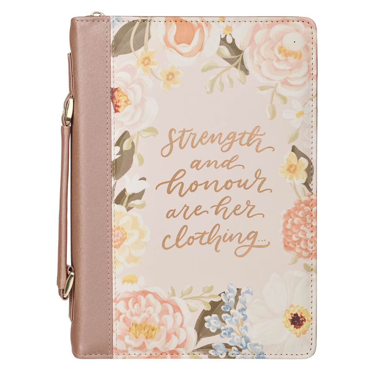 Strength and Honor Pink Floral Faux Leather Fashion Bible Cover - Proverbs 31:25, Medium