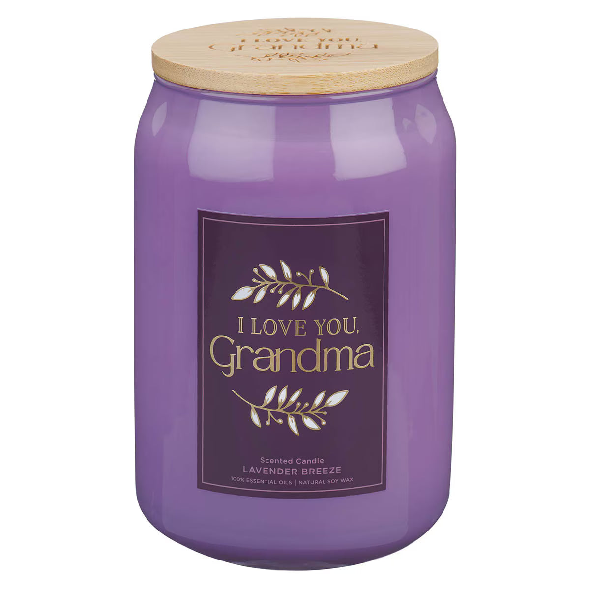 Glass Candle w/ Bamboo Lid I Love You, Grandma