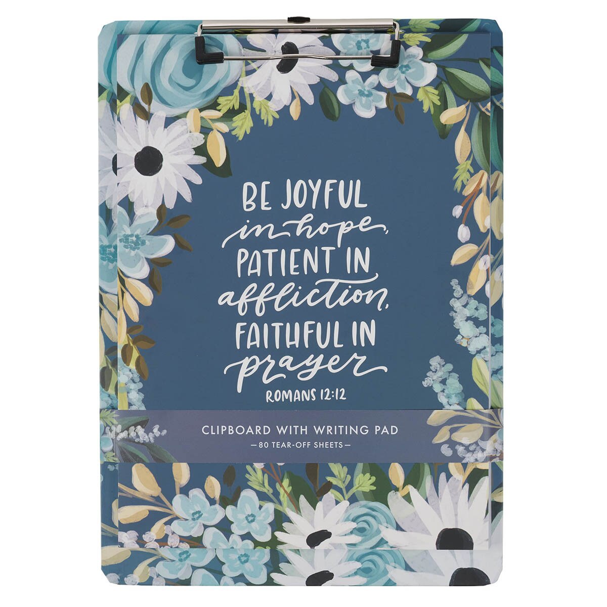 Be Joyful Blue Floral Clipboard and Notepad – Romans 12:12