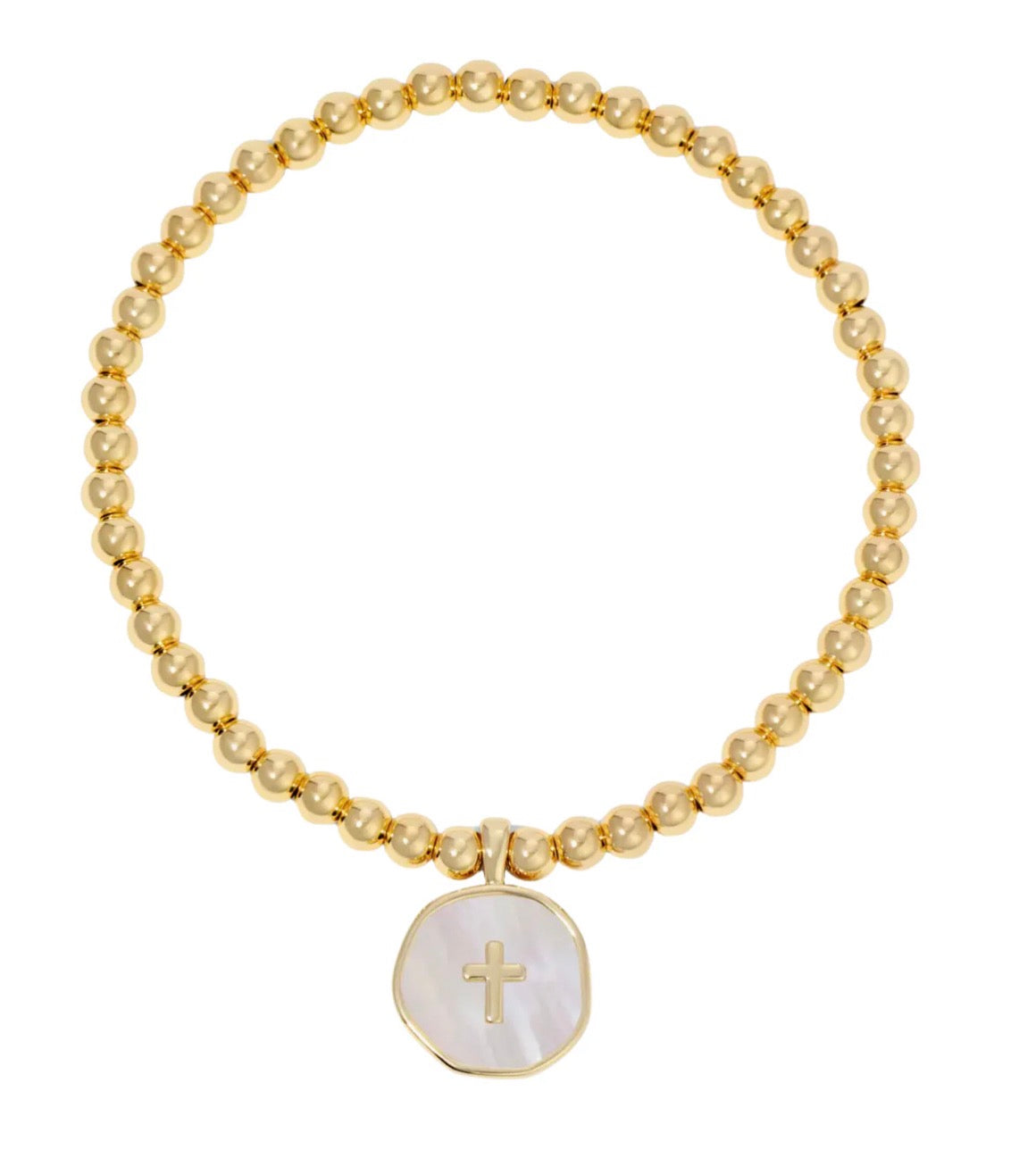 CROSS ACCENTED SHELL CHARM STRETCH BRACELET