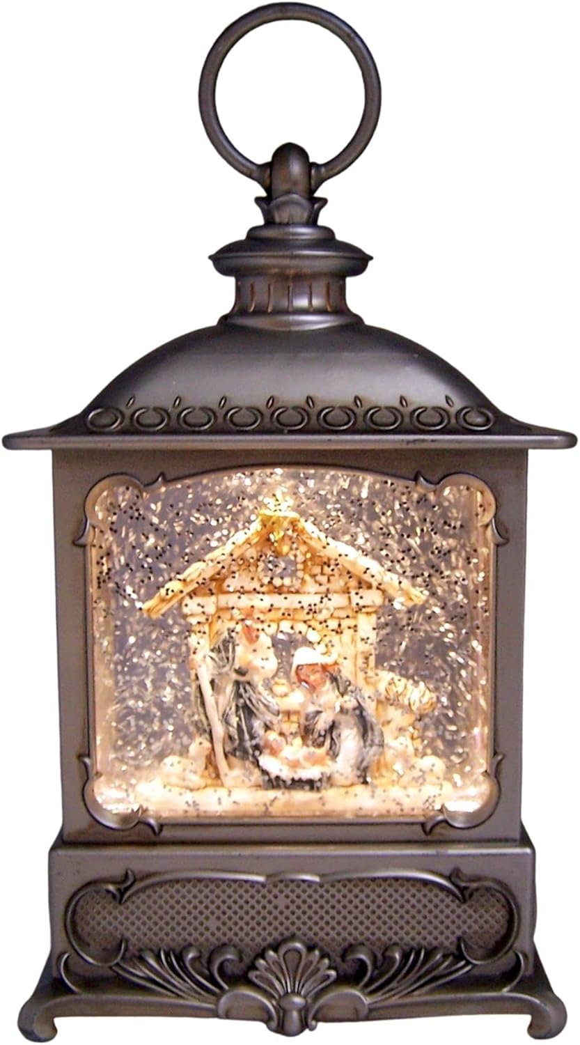 LED Swirl Pewter Holy Family Lantern