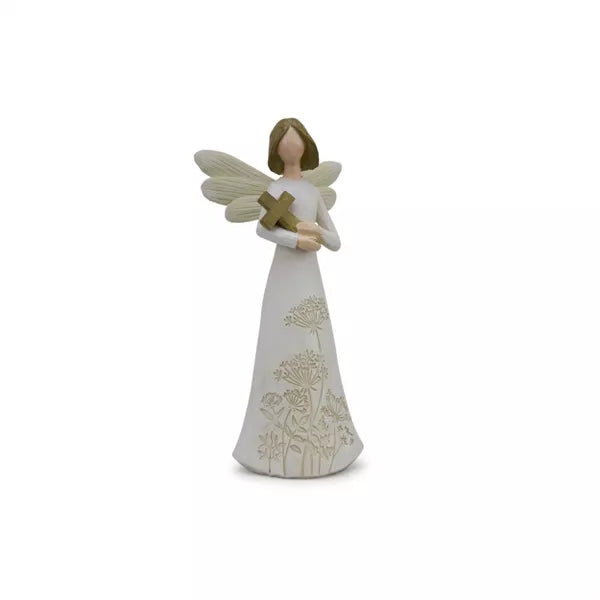 Beige Floral Etched Angel Figurine, Sold Separately