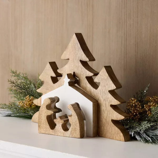 Trees w/Holy Family Puzzle 12"L x 9"H Wood